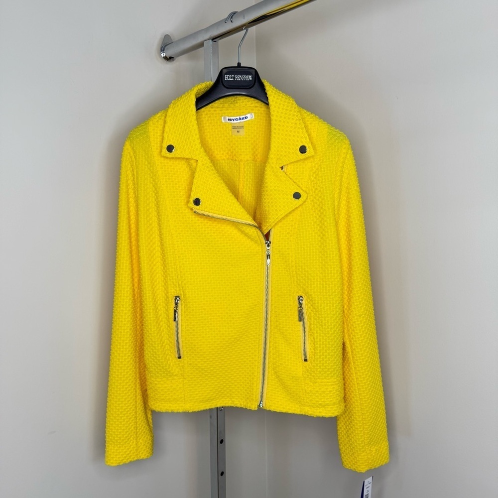 Peter Nygard Yellow Textured Moto Jacket Boutique Exclusive Made in Egypt Size M